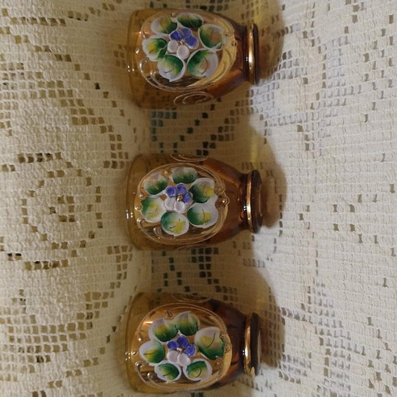 Vintage Murano Set of 5 Shot Glasses 24K Gold Trim - Picture 2 of 3